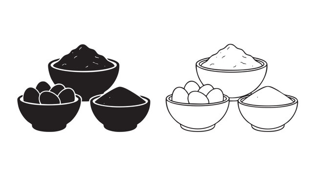 black silhouette with line art vector icon of baking ingredi