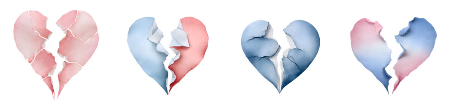 Broken Hearts: Symbolic Collection of Watercolor Emotional Pain