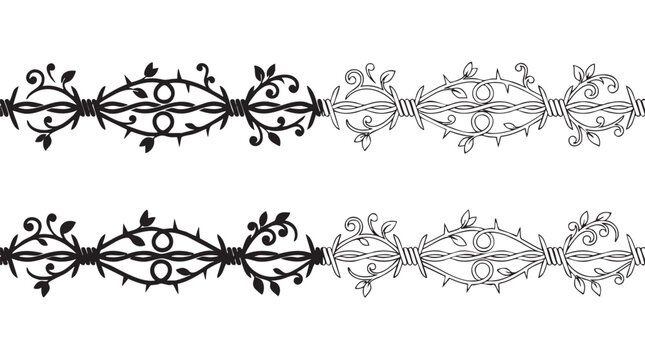 black silhouette with line art vector icon of barbed wire bo