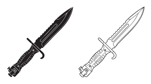 black bayonet silhouette with line art vector icon black black silhouette with line art vector icon
