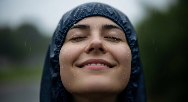 Smiling woman in winter hat enjoying outdoors.