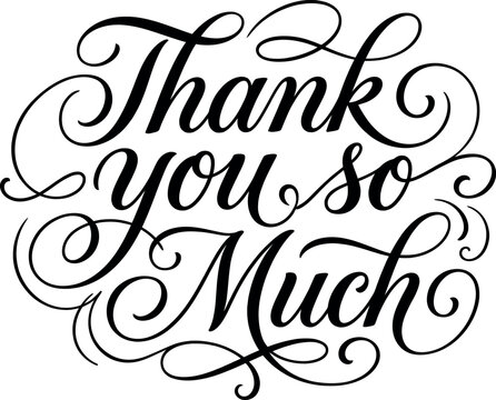 Elegant handlettered thank you message with flourishes isolated on transparent background