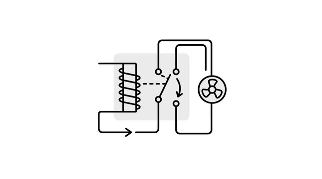 Minimalist Black and White Line Drawing of a Basic Refrigeration Cycle with Compressor Condenser Expansion Valve and Evaporator