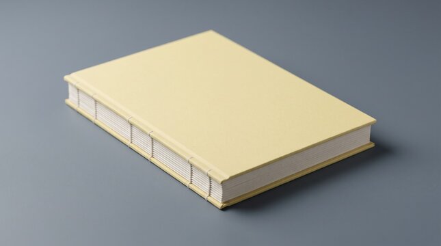 Handmade Yellow Notebook with Traditional Stitched Binding on Grey Background