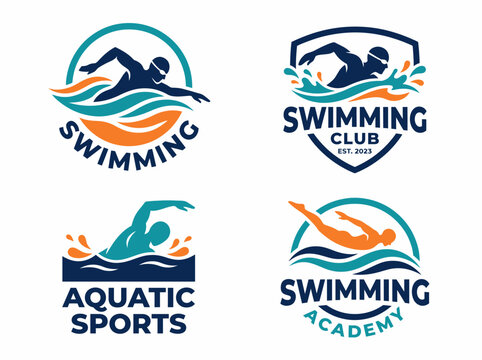 Set of swimming club and aquatic sports logo templates