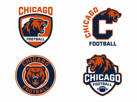 Set of chicago football team logos with bear mascot