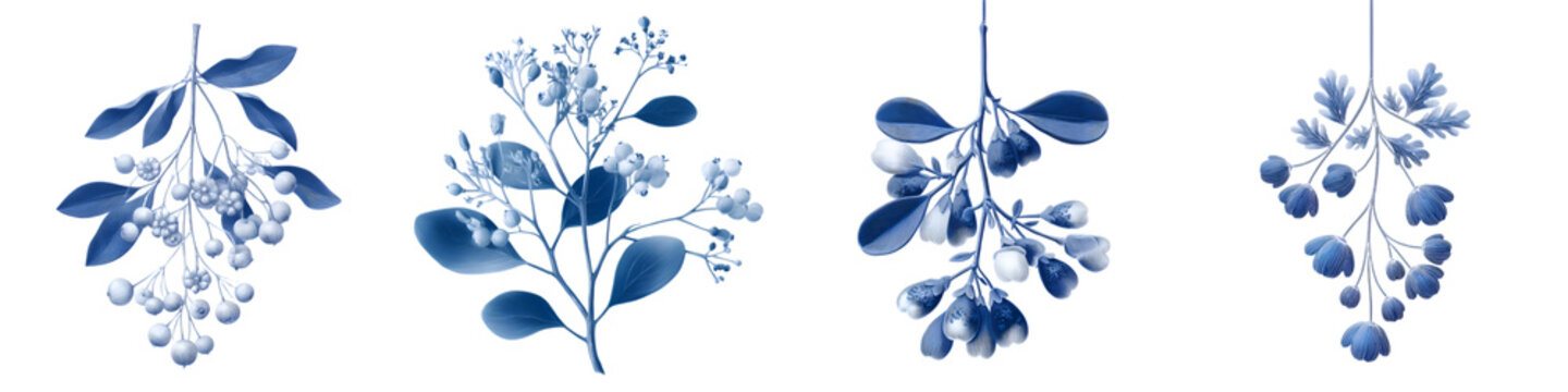 Botanical Branch Set - Watercolor Floral Elements in Blue