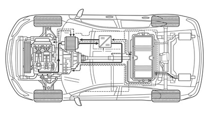 Obraz premium Dynamic Technical Diagram of a Vehicle Engine Compartment with Fuel System Components and Flow Arrows