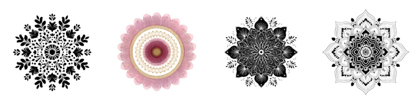 Set of Ornamental Mandala Designs Isolated on White Background