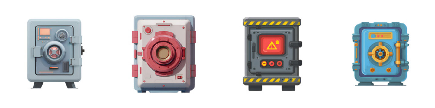 Cartoon Style Safe Collection: Secure Vaults Illustration