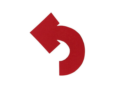 Red undo arrow icon pointing to the left side for digital user interface navigation isolated on transparent background