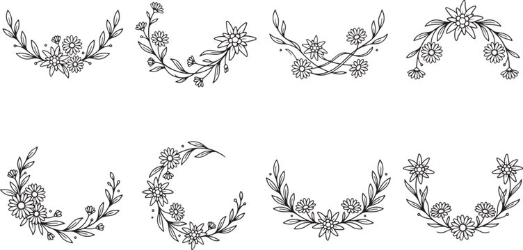 Minimalist Semi-Circular Floral Wreaths SVG Decorative Wreath Frames