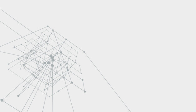 Abstract geometric network connection with lines and dots on a light background, representing data, technology, and digital communication in a futuristic design.