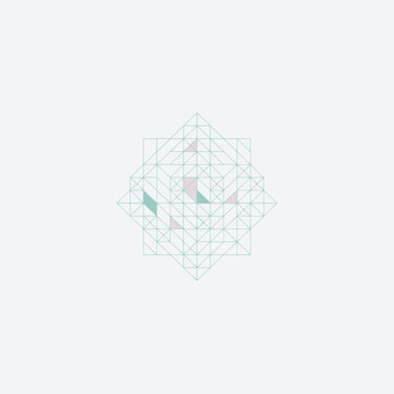 Abstract geometric pattern with light teal lines and subtle pastel triangles on a white background, representing modern technology and data connections.