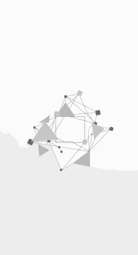 Abstract geometric shape with interconnected lines and triangles on a light gray background