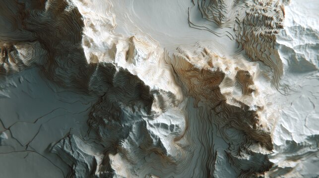 Detailed 3D topographical map of mountainous terrain.
