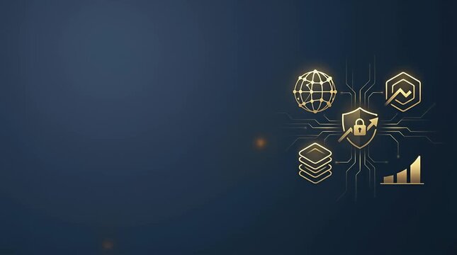 Golden Holographic Icons Representing Data Security Technology