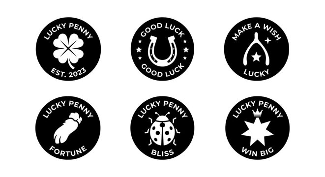 Good Luck Symbols, Lucky Penny Icons, Fortune & Bliss Vector Set