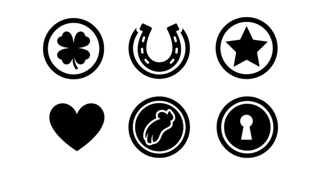 Lucky Charms Icons, Good Fortune Symbols, Luck Elements, Vector Graphics Set