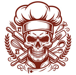 Fototapeta premium Chef skull with baking tools and laurels on white background