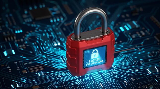 Secure Digital Lock on Circuit Board with Glowing Elements