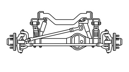 Obraz premium Dynamic Black and White Line Drawing of a Detailed Car Rear Suspension System with Shock Absorbers and Axles