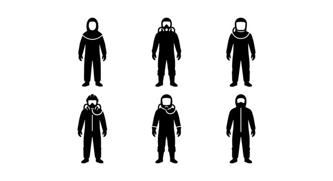 Hazardous Material Suits, Protective Gear Icons, Safety Equipment Vector Set