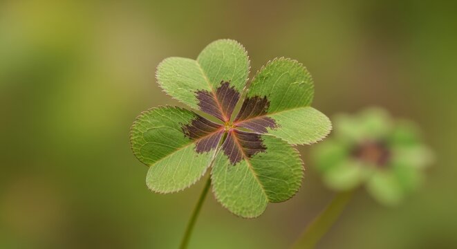 Close up of a vibrant green four leaf clover in nature.