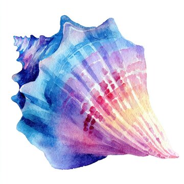 Vibrant watercolor seashell illustration.