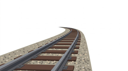 Obraz premium Curved railway tracks disappearing into the distance on gravel with brown wooden sleepers and metal rails