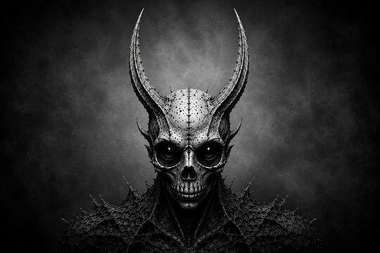 Demonic Bone Creature with Towering Curved Horns