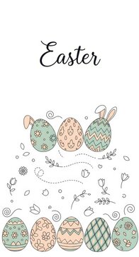 Colorful Easter Eggs and Spring Decorations Illustration.