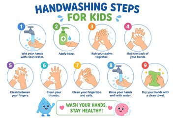 Fototapeta premium Hand Washing Procedure with Simple Illustrations