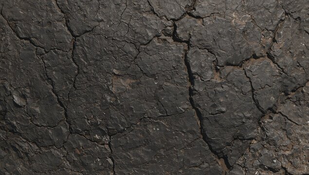 Close Up of Cracked Dark Earth Surface Showing Texture and Dry Soil