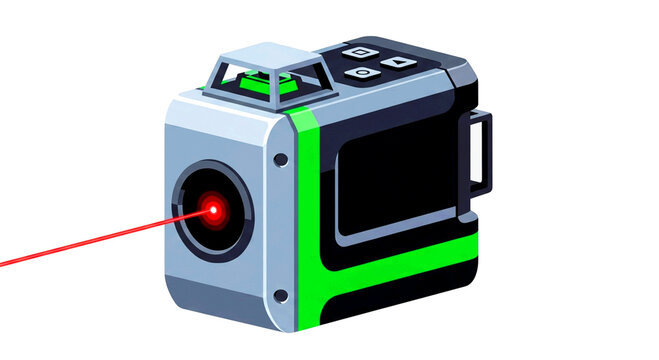 Minimalist flat vector icon of a modern digital laser level for precise measurements.