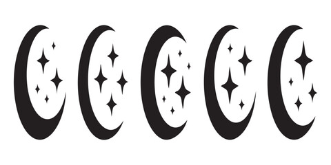 Black silhouette crescent moon and star vector illustration set on a white background, collection of astrology and magic symbols. © Md