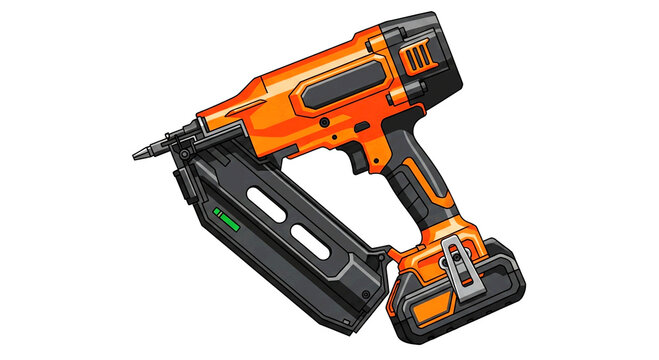 Flat vector icon of a modern cordless nail gun for construction and woodworking.