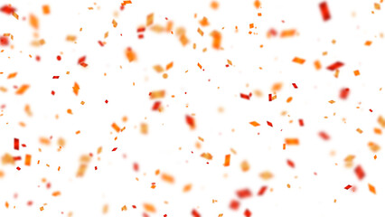 Fototapeta premium Festive red and orange confetti falling against a white background with blurred bokeh effect