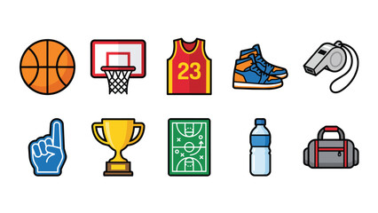 Set of basketball sports icons including ball hoop and jersey © rama coloring studio