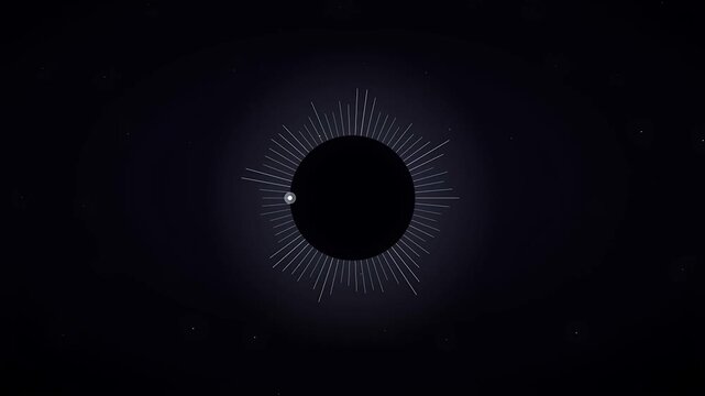 Dynamic abstract circular energy burst pattern with shining radial lines movement on a deep black cosmic background