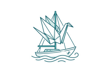 Origami Crane Sailboat Vector Illustration © lucky