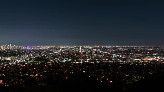 Los Angeles Panorama Night Skyline from Griffith Park Time Lapse Zoom In California USA