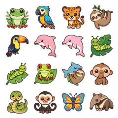 Obraz premium Colorful cartoon wild animals collection.