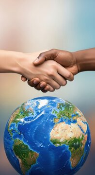 Global Partnership Handshake Over Earth Globe.