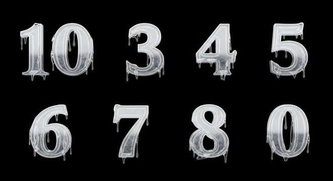 Glossy Silver Numbers on Black Background.