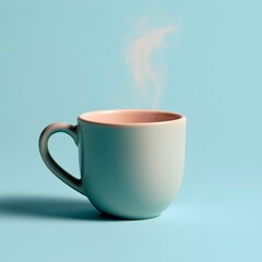 Fototapeta premium Minimalist Coffee Cup with Steam on Pastel Blue Background