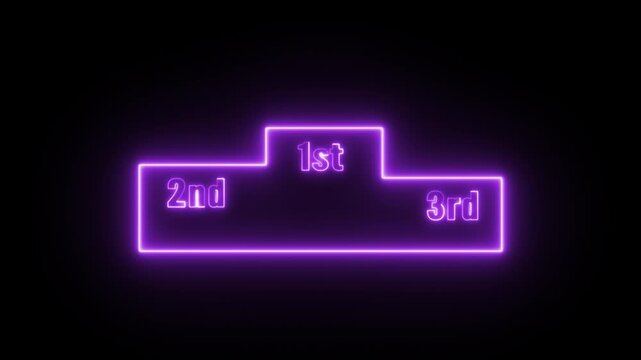 Glowing Purple Neon Winners Trophy Podium Animation on Black Background
