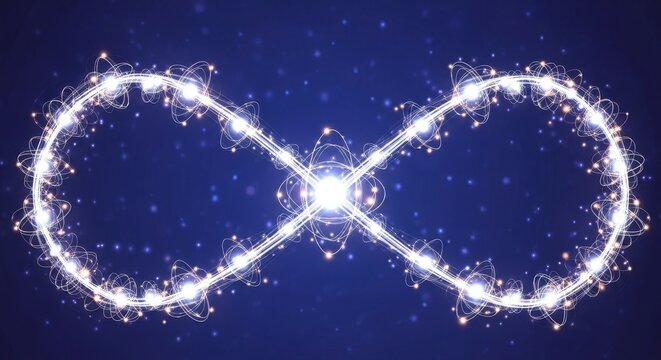 Glowing Infinity Symbol in Deep Blue Space.