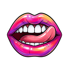 Fototapeta premium Colorful pop art illustration of lips with tongue sticking out