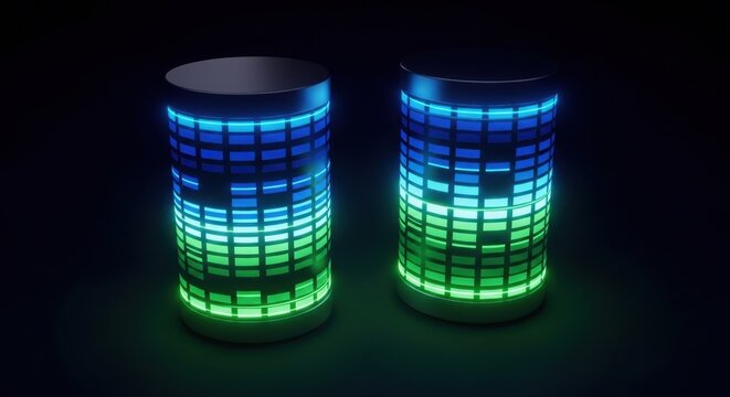 Glowing LED Audio Equalizer Display on Dark Background.